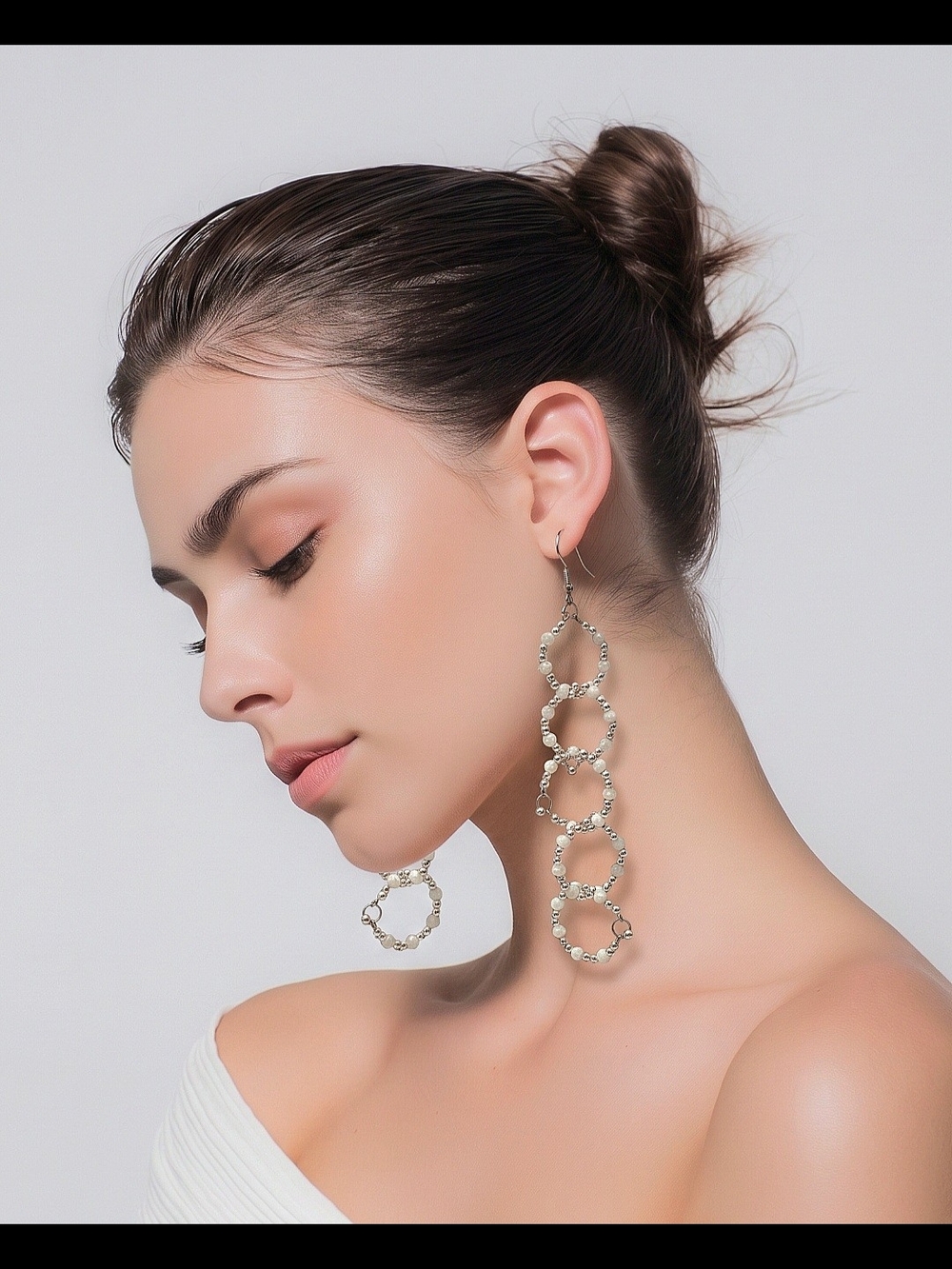 Elegant Silver Multi-Hoop Crystal Drop Earrings - Women Jewelry